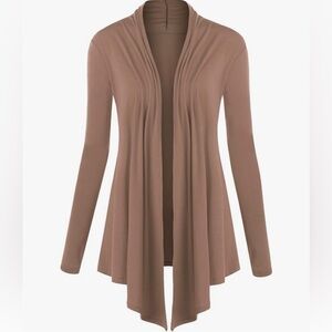 Draped Front Open Cardigan Casual Long Sleeve Lightweight Cardigan -taupe